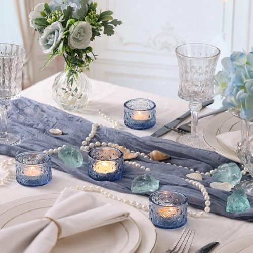24 Pack Blue Tealight Candle Holders, Glass Votive Candle Holders Bulk - color: Blue