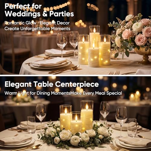 Homemory Flameless Candles with Remote Timer, Clear Acrylic Flickering LED Pillar Candles with Embedded Fairy String Lights, Battery Operated Candles for Wedding Fireplace Lantern Home Decor, Set of 9 | Battery operated flickering LED pillar candles, dual