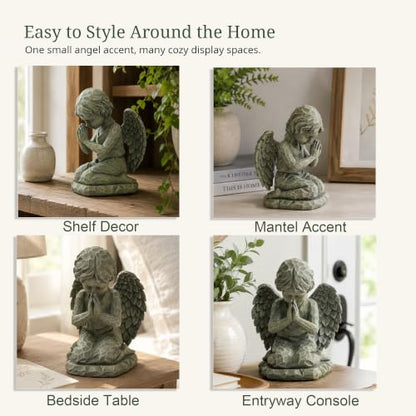 Praying Angel Figurine, 7.3 Inch Resin Angel Statue for Memorial Gifts, Sympathy Gifts, Indoor Home Decor, Garden Accent, Stone-Look Angel Sculpture for Tabletop, Shelf, Mantel, Bedroom