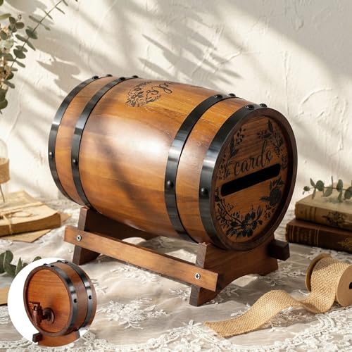 AceOrbit 10.5x6.3 Wooden Wedding Card Box with Slot for Reception Wedding Whiskey Barrel with Base Rustic Money Envelope Gift Card Boxes Holder for Bridal Shower Birthday Graduation Decor(Brown) - color: Brown