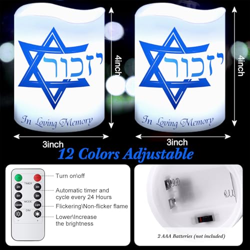 Tujoe 2 Pcs Yahrzeit Memorial Flameless Candles LED Electric Yahrzeit Candle for Loss of Loved One Sympathy Shabbat Lamp Battery Operated for Prayers Yom Kippur Bereavement Gifts Funeral Decorations