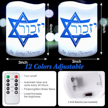 Tujoe 2 Pcs Yahrzeit Memorial Flameless Candles LED Electric Yahrzeit Candle for Loss of Loved One Sympathy Shabbat Lamp Battery Operated for Prayers Yom Kippur Bereavement Gifts Funeral Decorations