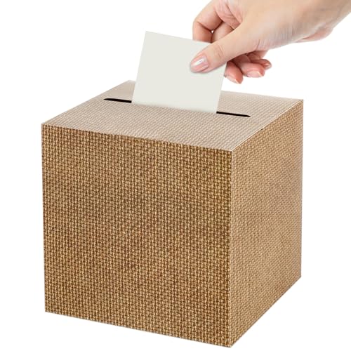 Burlap Plain Card Box Money Box Holder for Wedding Party Reception Birthday Baby Shower Bridal Shower Raffle Ticket Anniversary Graduation Table Centerpiece Decorations, 9'' - color: Burlap Plain