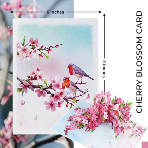 iGifts And Cards Cherry Blossom 3D Pop-Up Card – In Full Bloom 6"x8" | Robins, Pink Flowers, Nature-Inspired Greeting, Mother, Friend, Daughter, Spring Keepsake, Thinking of You Memento, Notecard - color: Cherry Blossom Robins