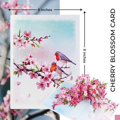 iGifts And Cards Cherry Blossom 3D Pop-Up Card – In Full Bloom 6"x8" | Robins, Pink Flowers, Nature-Inspired Greeting, Mother, Friend, Daughter, Spring Keepsake, Thinking of You Memento, Notecard - color: Cherry Blossom Robins