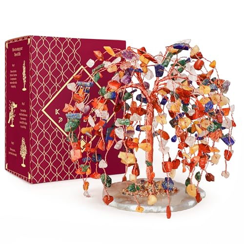KARMAPLEDGE 7 Chakra Tree of Life Birthday Gifts for Women, Home and Office Decor, Handmade Crystal Chakra Tree for Money, Positivity, Reiki Healing, Spiritual Good Luck Gifts for Mom & Dad - color: 11 Seven Chakra Crystal Tree (Khajuri)