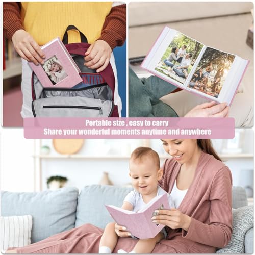 Photo Album 4x6 100 Pockets, Linen Cover Top Loader Vertical, Slip-in Picture Pink Pockets Albums for Wedding, Family, Anniversary, Baby, Vacation - color: Pink, size: 100 Pockets