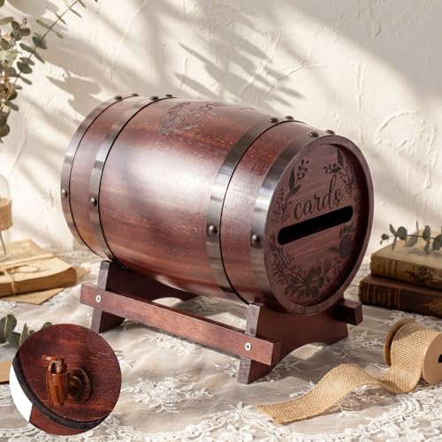 AceOrbit 10.5x6.3 Wooden Wedding Card Box with Slot for Reception Wedding Whiskey Barrel with Base Rustic Money Envelope Gift Card Boxes Holder for Bridal Shower Birthday Graduation Decor(Maroon) - color: Maroon