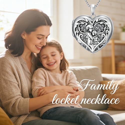 Poiuy Heart Locket Necklace for Women Photo Locket Necklace Gifts For Women | That Holds Pictures Locket Jewelry Anniversary Birthday Christmas Memento Gifts for Mom Daughter Women Girlfriend Sister - style: 01-mother family