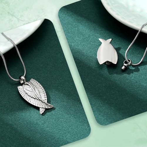 Angel Wings Cremation Jewelry Necklaces Stainless Steel Urn Necklaces for Ashes Memorial Keepsake Pendant for Women Men Gifts With Funnel Kit & Bag - color: Silver