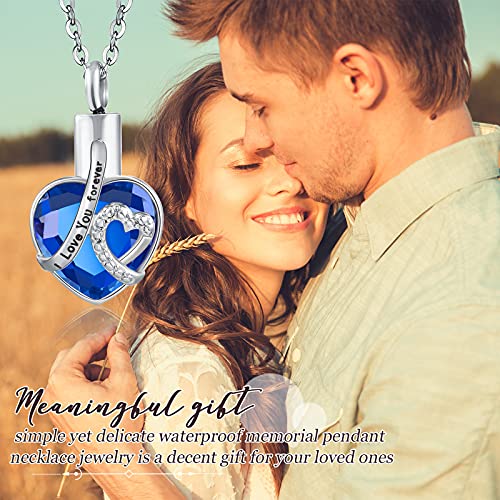 Jadive 3 Pcs Urn Necklace for Ashes for Women Cremation Heart Ashes Jewelry Crystal Ocean Necklace Summer Waterproof Memorial Pendant Stainless Steel Keepsake with Angel Wing 12 Birthstones Filling