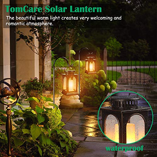 TomCare Flickering Flame Solar Lights Outdoor Metal Hanging Lantern, 2 Pack - size: 2 Pack, style: Gorgeous-Bronze