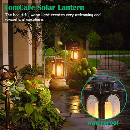 TomCare Flickering Flame Solar Lights Outdoor Metal Hanging Lantern, 2 Pack - size: 2 Pack, style: Gorgeous-Bronze