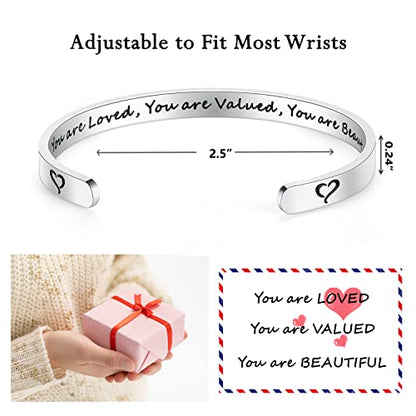 TONY & SANDY Inspirational Bracelets for Women Teen Girls Personalized Gifts for Daughter Granddaughter Mom Sister Friends Stainless Steel Engraved Cuff Birthday Easter Christmas - style: 0 - You are loved you are valued you are beautiful