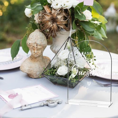 Acrylic Wedding Sign Please Sign Our Guestbook Wedding Signs for Ceremony Modern Calligraphy Arch Acrylic Table Top Sign for Wedding Reception and Event Party Table - color: Please Sign Our Guestbook