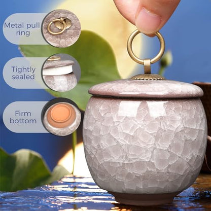 Small Urns for Human Ashes Keepsake, Ceramic Ice Crack Memorial Keepsake Cremation Urns Token Urns Mini Sharing Funeral Urns with Black Premium Box,White - color: White