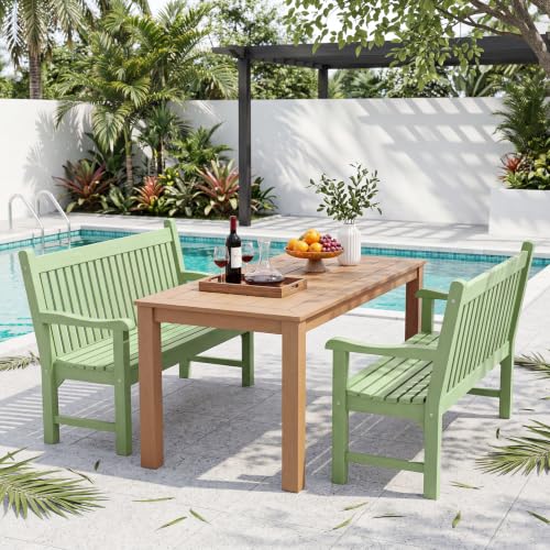 2-Person Outdoor Bench with 700 Lbs Weight Capacity, Green | Poly Lumber Weatherproof Garden Bench Seating for Porch, Balcony and Park, All-Weather Patio Bench Furniture - color: Green