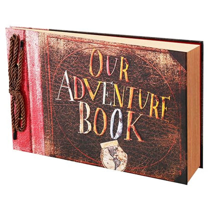 Scrapbook Photo Album Our Adventure Book Embossed Hard Cover | Movie Up Travel Memory Book for Anniversary Wedding Travelling Baby Shower Gifts - color: Retro Adventure Book