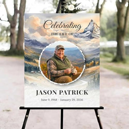 Mountain Funeral Welcome Sign, Celebration of Life Welcome Sign, in Loving Memory Sign, Celebration of Life Funeral Sign, Celebration of Life Sign, Memorial Sign with Photo #uoq1 - color: Version #2