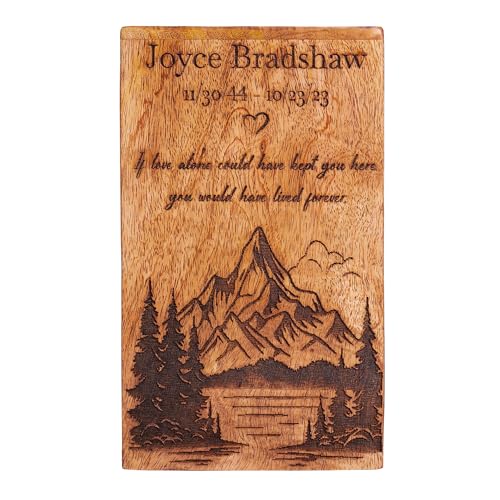 Handcrafted Mountain Design Solid Wooden Cremation Urn for Human Ashes, Elegant Memorial Funeral Burial Keepsake Urn for Adults, Men, Women, Male or Female, Custom Sizes XS to XL (12–250 lbs Capacity)