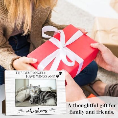 Pet Memorial Picture Frame 4x6, Wooden Photo Frame, Sympathy Gifts for Loss of Cat, The Best Angels Have Wings and Whiskers Picture Frames for Tabletop Display Decorations -24