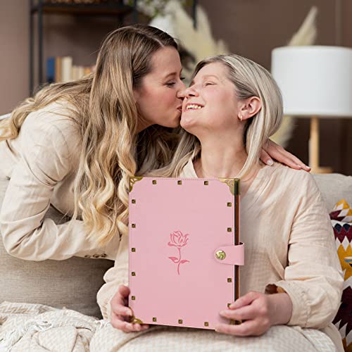 ZEEYUAN Mothers' Day Gift Scrapbook Album for Mom, Leather Photo Album Journal Scrap Book Family Scrapbook Gift for Mom Grandma - color: Pink