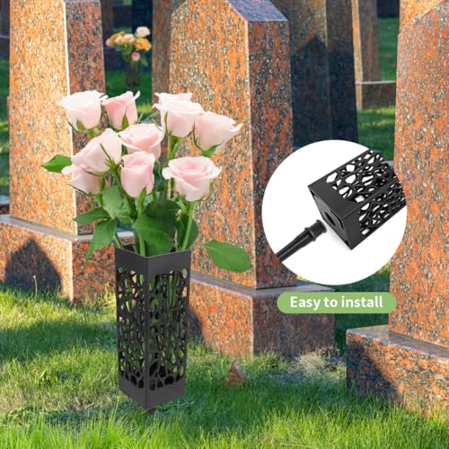2Pcs Grave Cemetery Vases with Spikes 12 Inch, Graveside Flower Holder, Graveyard Headstone Flower Marker, Memorial Day Grave Decorations Plastic Floral Holders