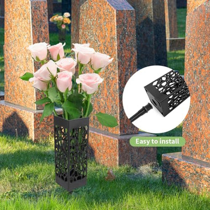 2Pcs Grave Cemetery Vases with Spikes 12 Inch, Graveside Flower Holder, Graveyard Headstone Flower Marker, Memorial Day Grave Decorations Plastic Floral Holders