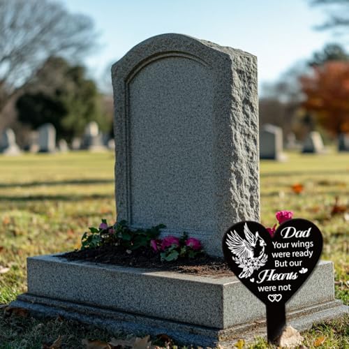 GLOBLELAND Heart Shaped Cardinal Flowers Garden Stake for Father Memorial Remembrance Plaque Stake Cemetery Dad Acrylic Waterproof Sympathy Garden Stakes for Yard Grave Cemetery - style: Cardinal Flower Father