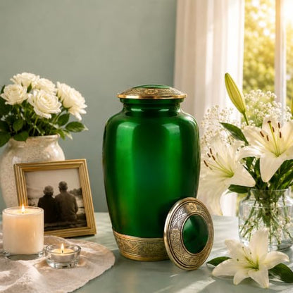 CLEENTABLE Large Cremation Urn for Human Ashes, Green Gold, 200 lb - color: Green, size: Pearl Crackle - 7x11"