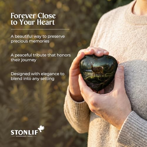 Deer Keepsake Heart Cremation Urn for Human Ashes – Small Aluminum Memorial Burial Urn for Men & Women, Rustic Decorative Home Display - Small Keepsake Heart - size: Small Heart