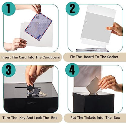 2 Pack Acrylic Donation Box with Lock Tall Tip Jars 8.2 x 6.7 x 5 In Suggestion Ballot Box with Sign Holder Large Locking Raffle Voting Container for Fundraising Ticket Collection(Black)