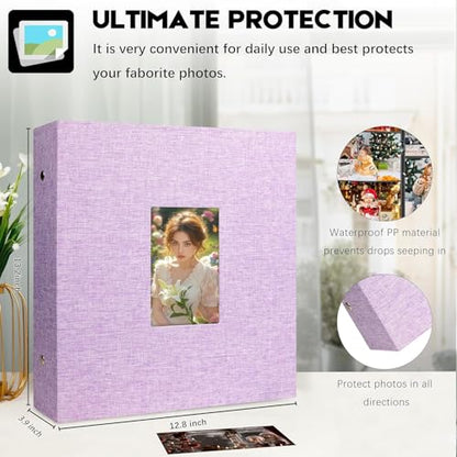Aevdor Large Capacity 4x6 Photo Album, 1000 Photos, Linen Cover, Purple | Black Inner Pages, 3 Horizontal and 2 Vertical Pockets per Side, Front Photo Window, Family, Wedding & Travel Memories - color: Purple
