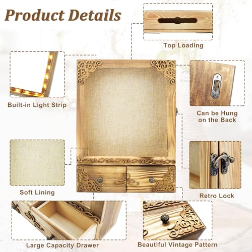 11x16 Shadow Box Frame with Light, Wedding Memorial Display Case with Shelves, Drawer and Slot for Keepsakes Large Deep Shadow Box for Flowers,Wedding Gift, Rustic Wood - color: Wood With Drawers