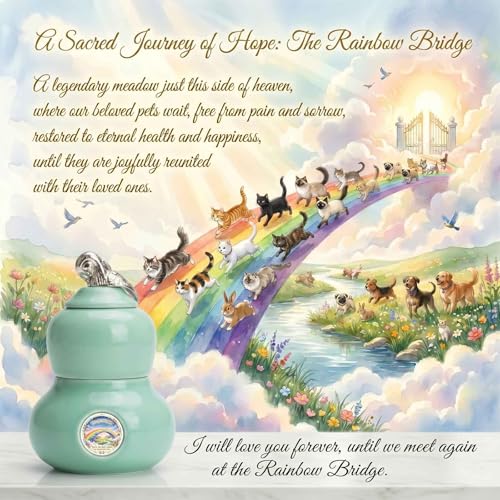 Pet Urn for Ashes, Two Layer Small Ceramic Memorial Urn for Dog Cat, Rainbow Bridge Keepsake Cremation Urn, Pet Loss Remembrance Gift (Rainbow Bridge) - color: Rainbow Bridge