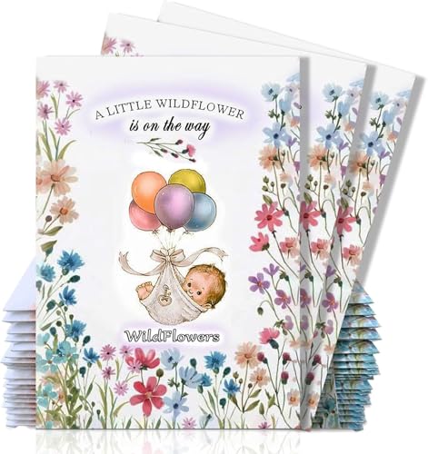 25 Wildflower Seed Packets - Baby Shower Favors for Guests - Gender Reveal Party Supplies - Wild Flower Seeds Throw and Grow Perennial & Annual Mix to Attract Pollinators Bees and Butterflies Non-GMO