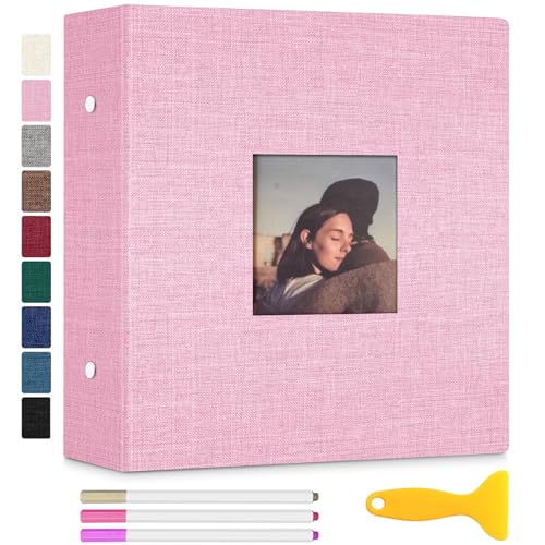 Zesthouse Photo Album Self Adhesive with Picture Display Window, 3-Ring Scrapbook Albums 60 Pages Holds 8x10 5x7 4x6 Photos, DIY Photo Book Ideal Gift for Family Wedding Baby - color: Pink, size: 11"x10.6"/White 60 Pages
