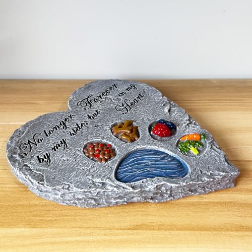 Heart Shaped Dog Memorial Garden Stone with Paw Print & Treats & Food - Sympathy Gift for Loss of Pet Outdoor Grave Marker Remembrance Dog Passing Away