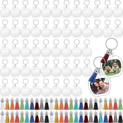 Yaomiao Acrylic Photo Keychain with Tassel Clear Blank Custom Keychain Frame Holder Insert Picture Keyring Making Kit - style: Apple