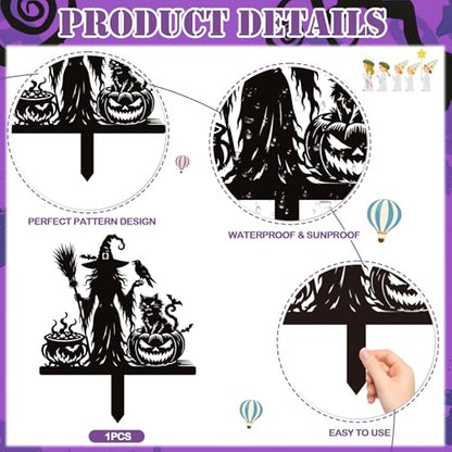 Rngmsi Halloween Witch Yard Decorations Outdoor, Outdoor Halloween Metal Yard Signs with Stake, Black Witches Silhouette Garden Stakes for Home Garden Outside Yard Lawn Patio Decor - style: Halloween Witch