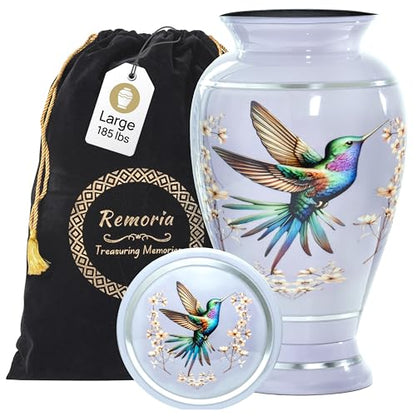 Remoria Cremation Urns for Human Ashes, Large Adult Purple Hummingbird Urn | Funeral Urn for Female & Male, 185 Cu In, Gift Box and Velvet Bag Included - color: Light Purple