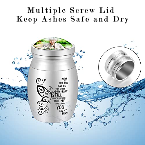 Personalized Photo 1.57 Inches Small Keepsake Urn for Human Ashes - Butterfly Mini Urn Stainless Steel Ashes Holder - size: 1.57Inch Photo-Custom