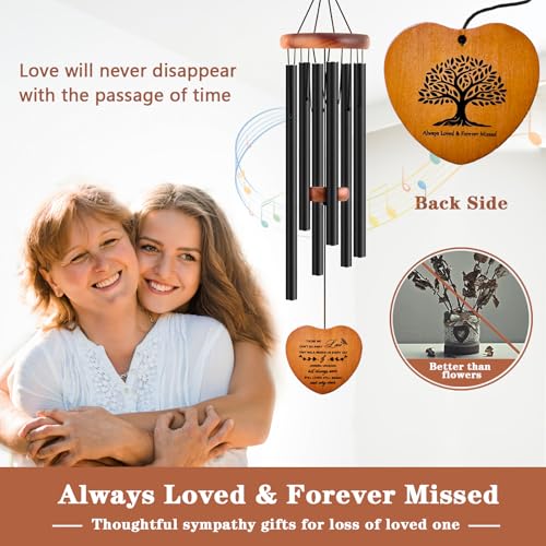 Sympathy Gifts for Loss of Loved One, Memorial Wind Chimes for Mom Dad Husband Brother, Funeral Bereavement Sympathy Gifts Basket, in Memory of Loved One Gifts - Black