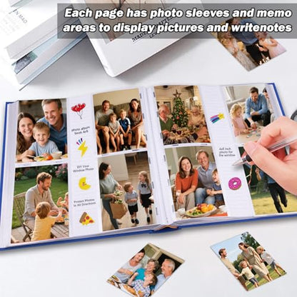 Photo Album 4x6 Vertical 600 Photos with Writing Space, Blue | Linen Cover, Acid-Free Pages, Clear PP Pockets, Memo Writing Space, Front Display Window, Family, Wedding & Travel Memories - color: Blue