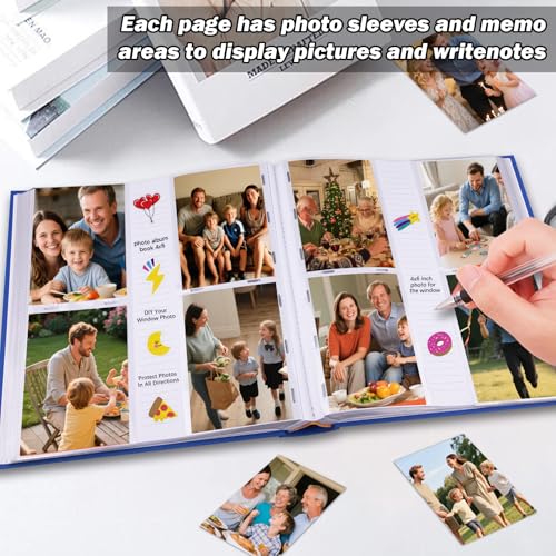 Photo Album 4x6 Vertical 600 Photos with Writing Space, Blue - color: Blue