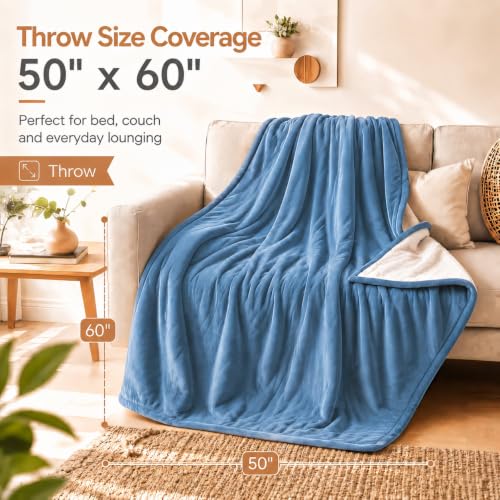 Electric Heated Blanket,Flannel and Sherpa,Throw 50x60 in,Slate Blue,Gift - color: C-slate Blue, size: 50x60inches-Throw