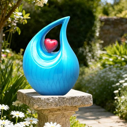 M MEILINXU Decorative Teardrop Urns for Human Ashes, Turquoise Heart, Adult | Love Urn for Women and Men, Cremation Urn Suitable for Funeral and Burial Needs with Memorial Display at Home or in a Niche