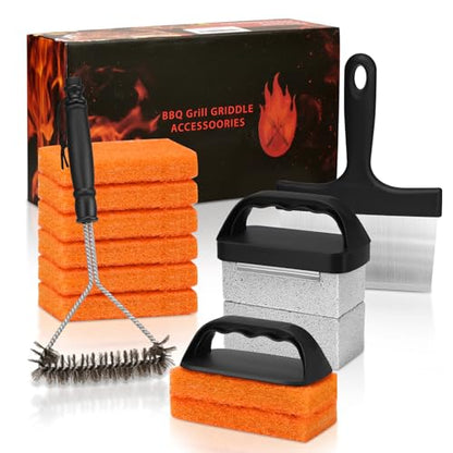 Griddle Cleaning Kit for Blackstone, Flat Top Grill Accessories Cleaner Tool Set Grill Stone, Griddle Scraper, Scouring Pad and Handles, Multifunctional Griddle Accessories Easy to Remove Stain
