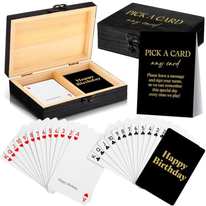 AceOrbit 57 Pack Birthday Guest Book Playing Card Set with Black Wooden Box | Signing Guestbook Alternative Personalized Blank Deck of Cards for Guest Reception Birthdays Celebration Party Games Favors - color: Black, style: Birthday