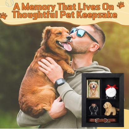 Ripeng Black Pet Memorial Shadow Box with Heart Glass Bottle 14 x 11 in Dog Paw Print Clay Keepsake Display Frame for Lost Pet Memorial Gift Kit for Dogs Lover Owners Loss of Dog Death Sympathy